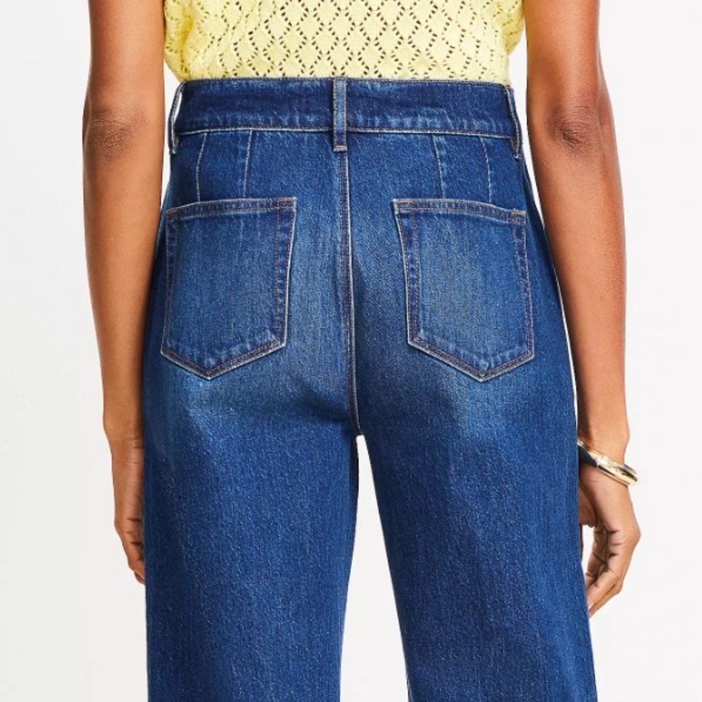Loft Outlet Pintucked High Rise Wide Leg Crop Jeans in Dark Wash NWT 8 - Picture 3 of 13